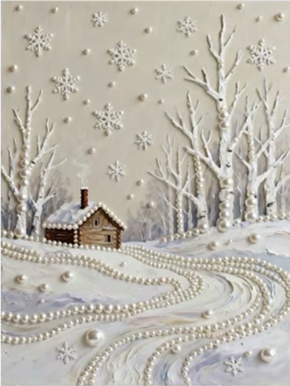 (190P) DIY Pearl Diamond Painting Kit Winter Pearl Landscape Wall Art - Cabin